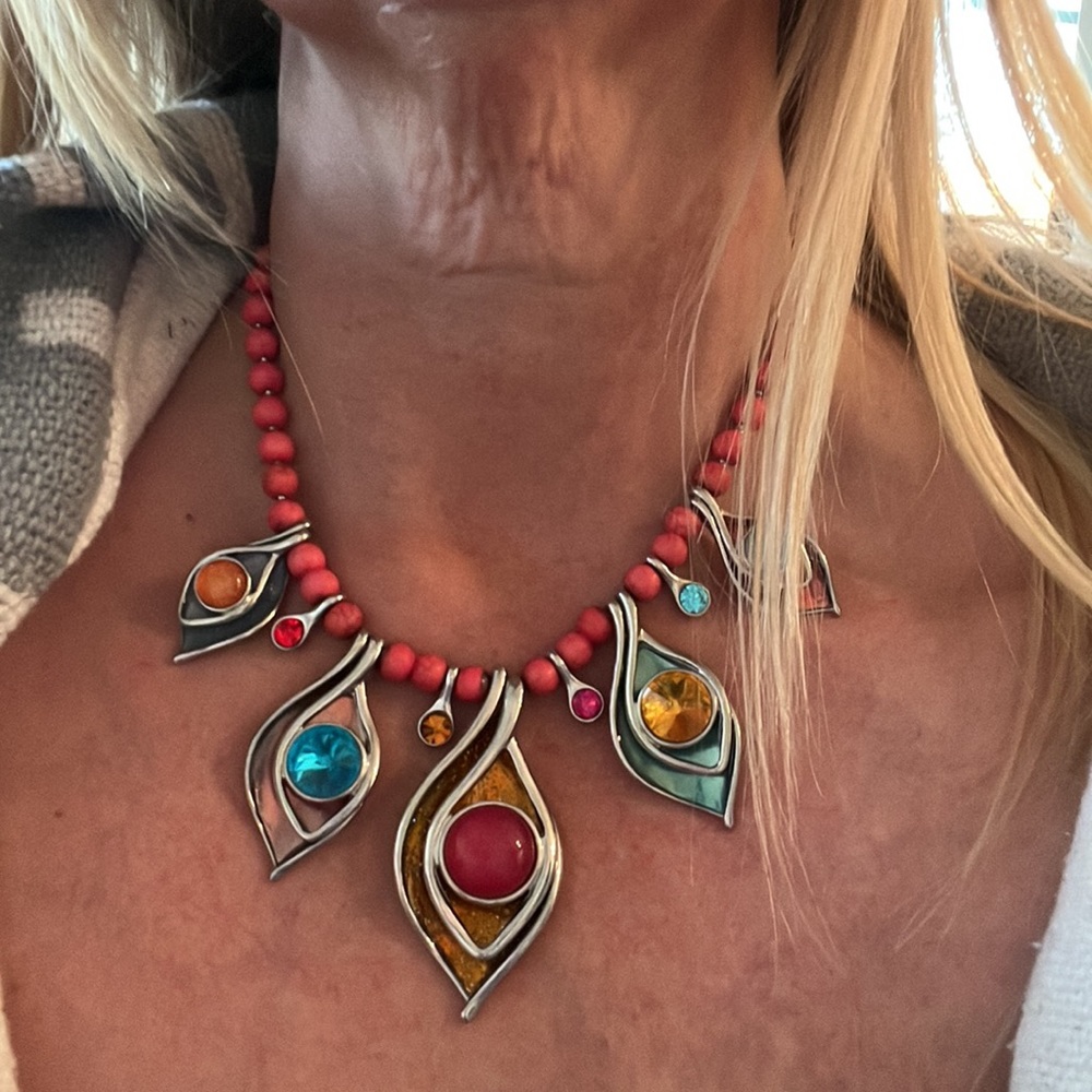 Artisan-Made Multicolored Statement Necklace - image 3